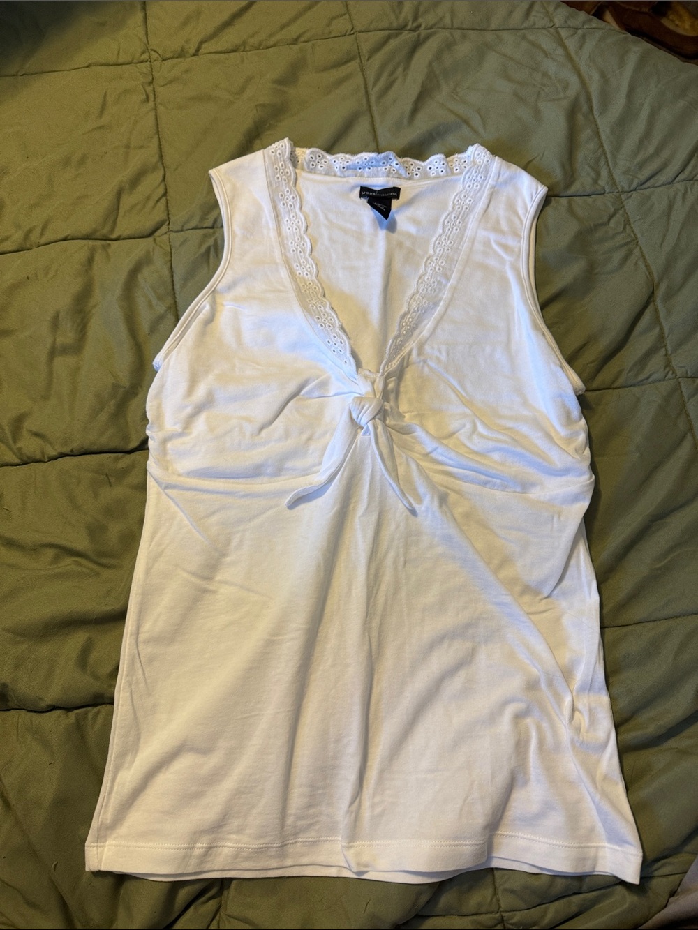 Women's White Lace-Trim Tie-Front Tank Top